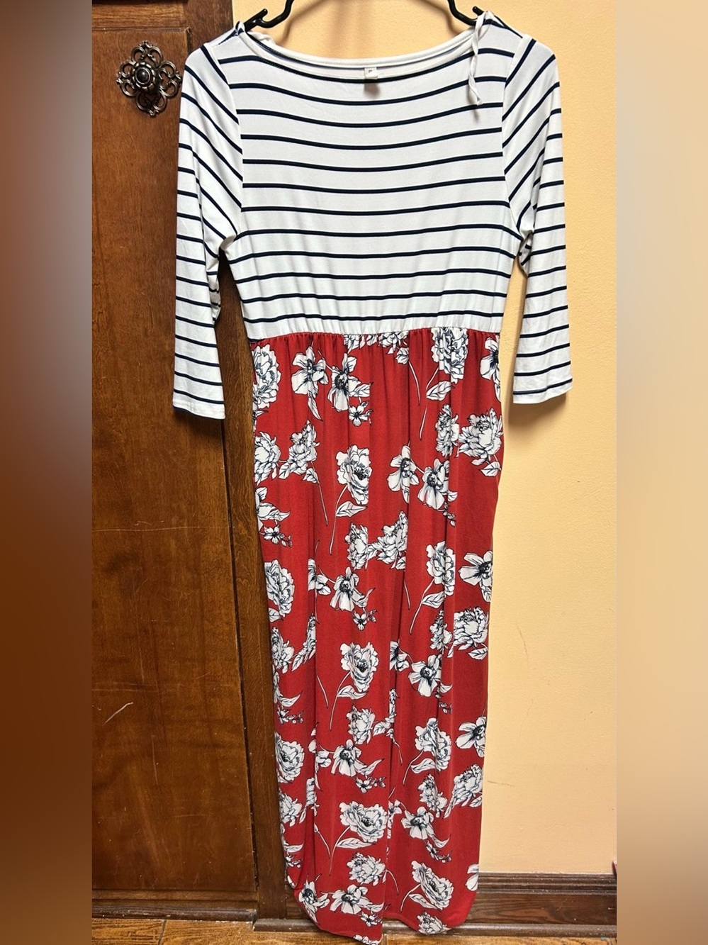 Ladies size small Striped Top Red Floral Maxi Dress